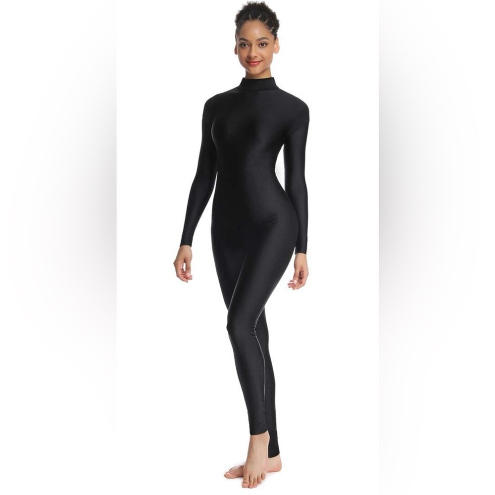 Sleek Black Full-Body Catsuit dance costume